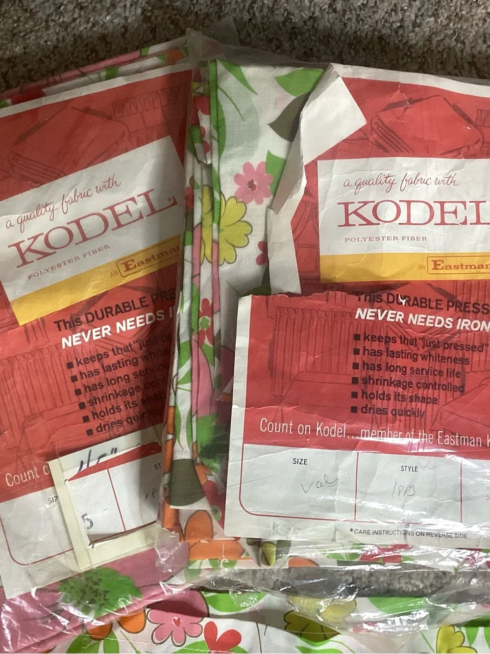 Vintage NIP Kodel Bright Floral Curtains (3) and Valances (6) 45”